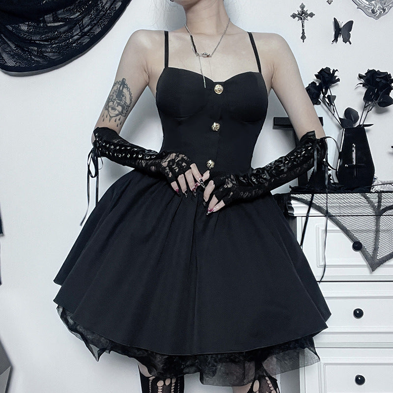 Black Gothic Strappy Lolita Dress CF23002