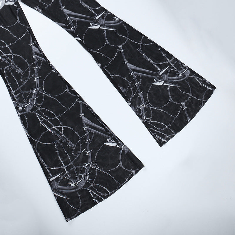 Gothic Printed Hollow Out Flare Pants CF23077