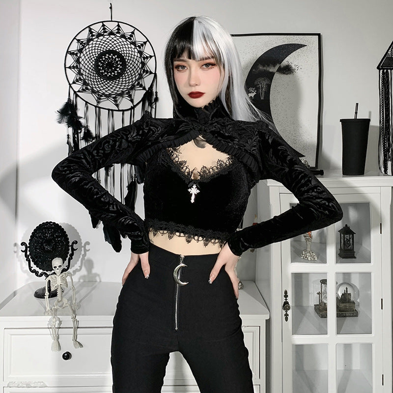 Black retro gothic floral bolero 23614A