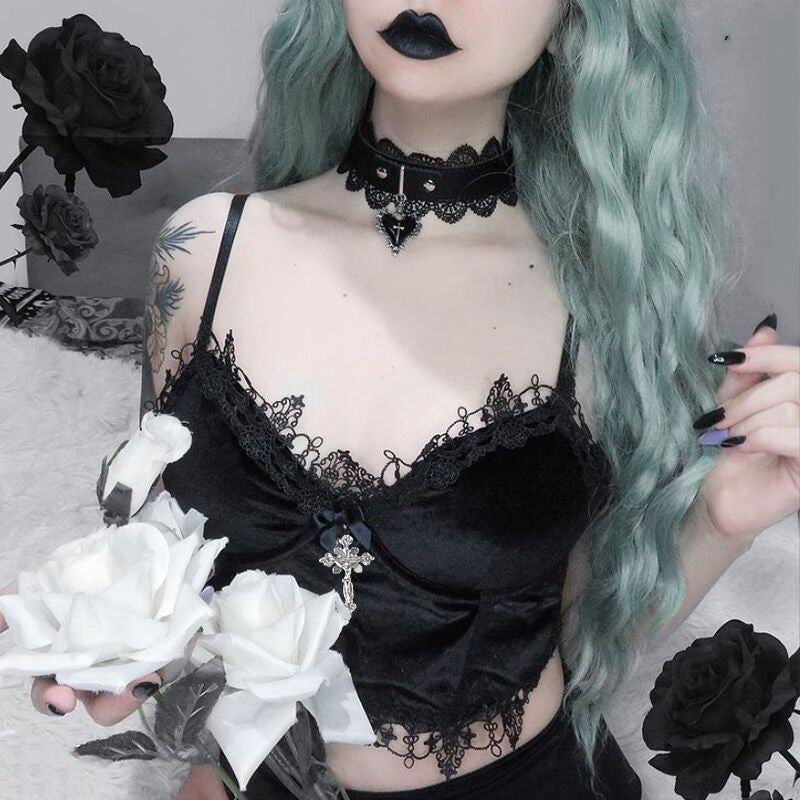Gothic Black Velvet Camisole 23634a