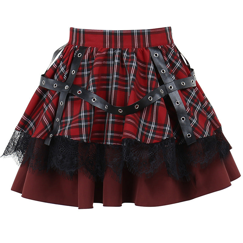Punk Style Red Plaids Skirt JY22529