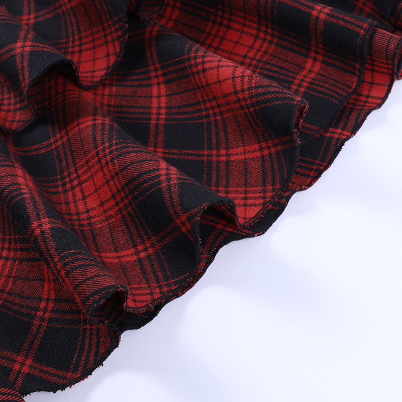 Punk Style Red Plaid Strapless Dress CC22242