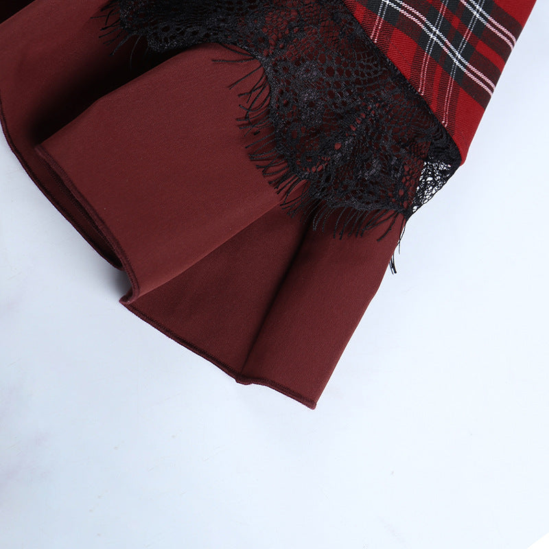 Punk Style Red Plaids Skirt JY22529