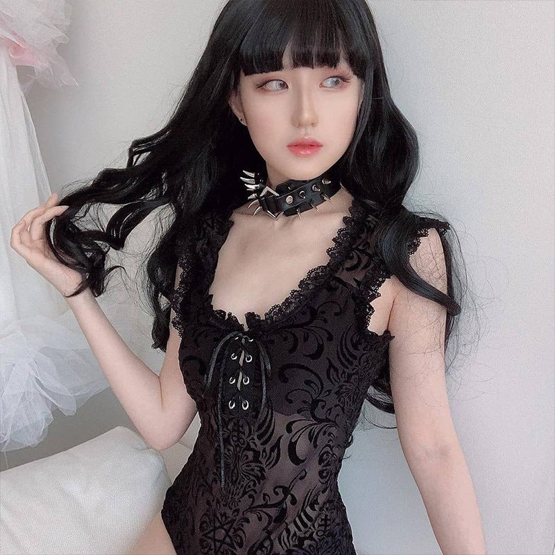 Gothic Black Lace Corset Bodysuit 92360