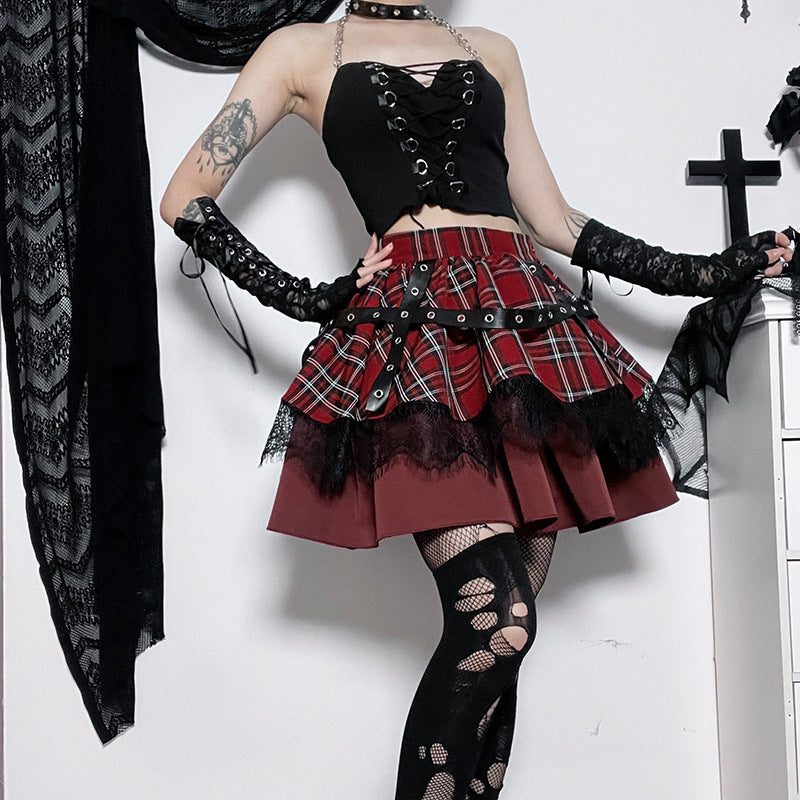 Punk Style Red Plaids Skirt JY22529