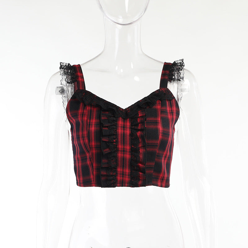 Punk Style Plaid Top & Skirt Set JY21550