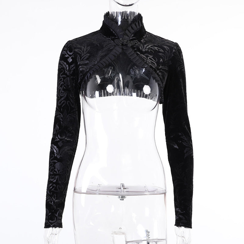 Black retro gothic floral bolero 23614A