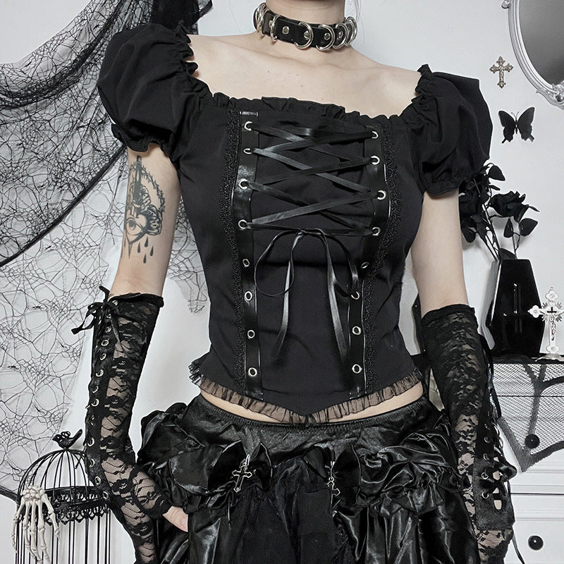 Gothic style off-shoulder short sleeve corset top JY22528