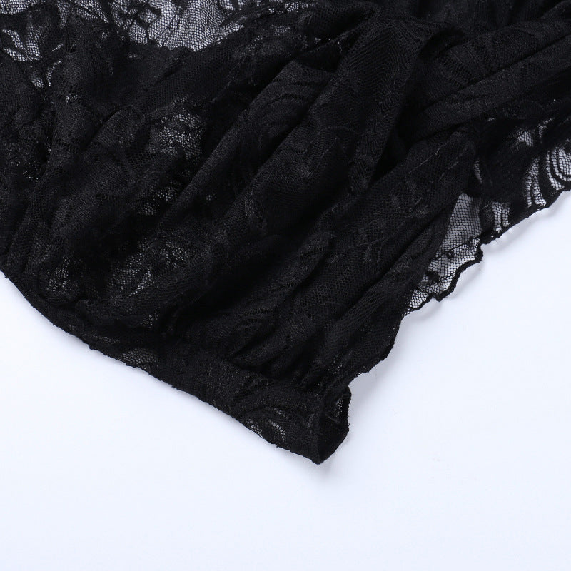 Gothic Black Rose Lace Crop Top CF23079