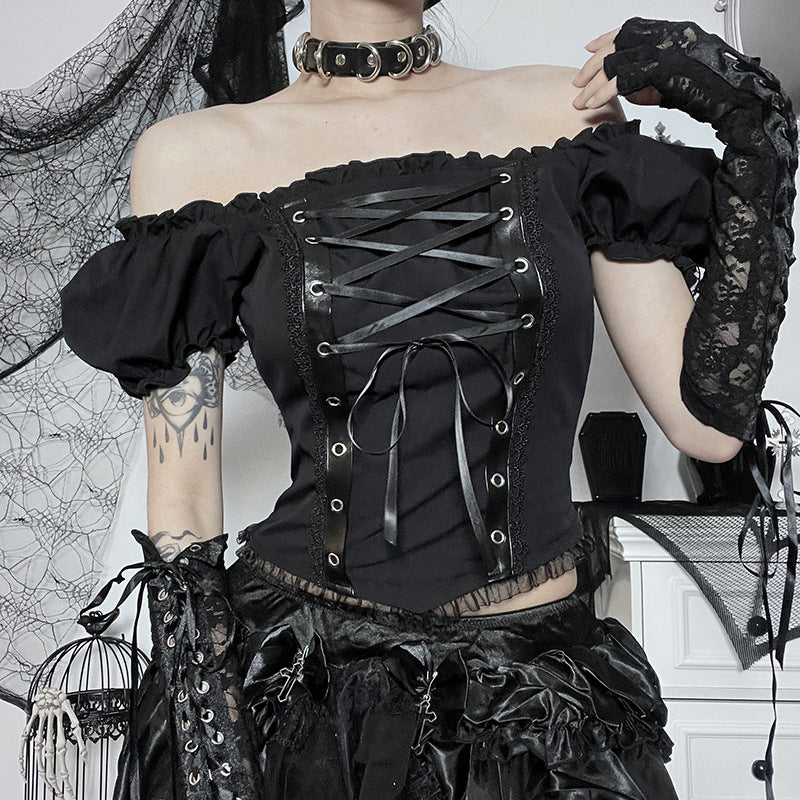 Gothic style off-shoulder short sleeve corset top JY22528