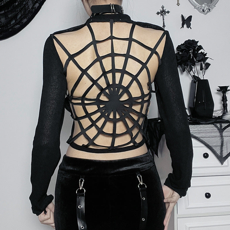 Gothic Style Spider Web Back Long Sleeve Top YJ22571