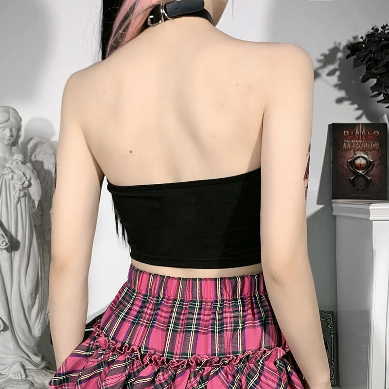 Punk Style Black Print Tube Top SY21318