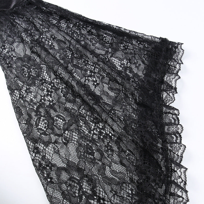 Black Gothic Lace Long Sleeve Corset Crop Top JY22491