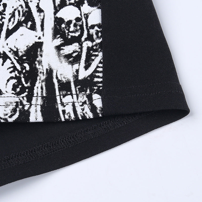 Black Skull Print Gothic Skirt CF23016