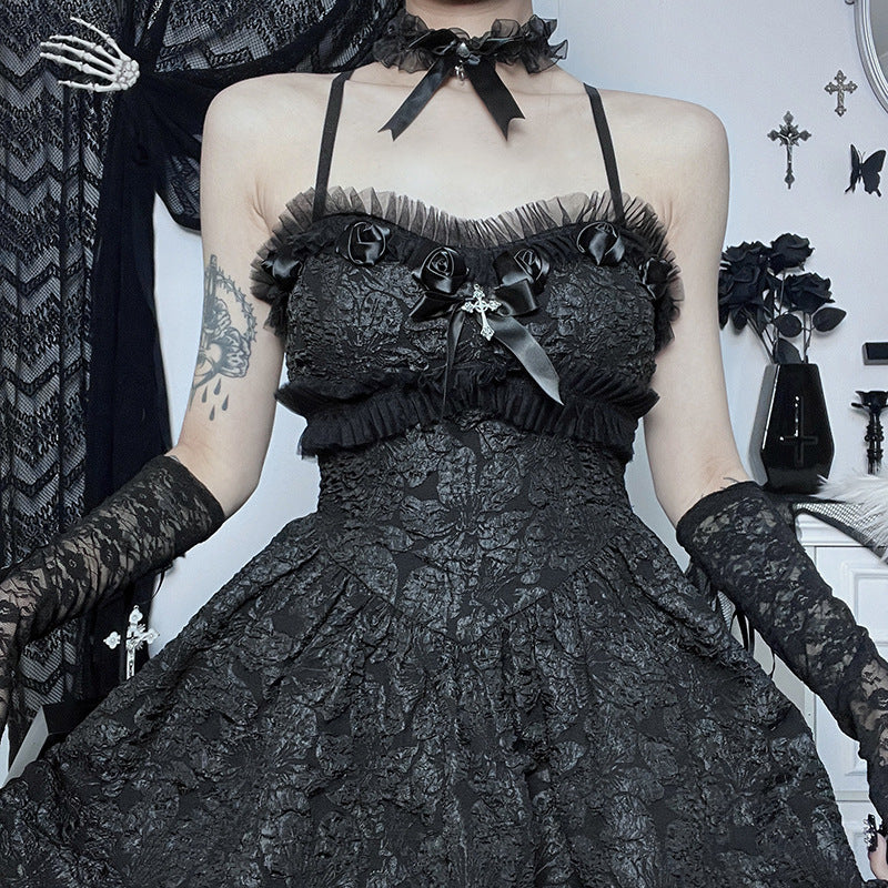 Black Gothic Rose Lace Dress JY23037