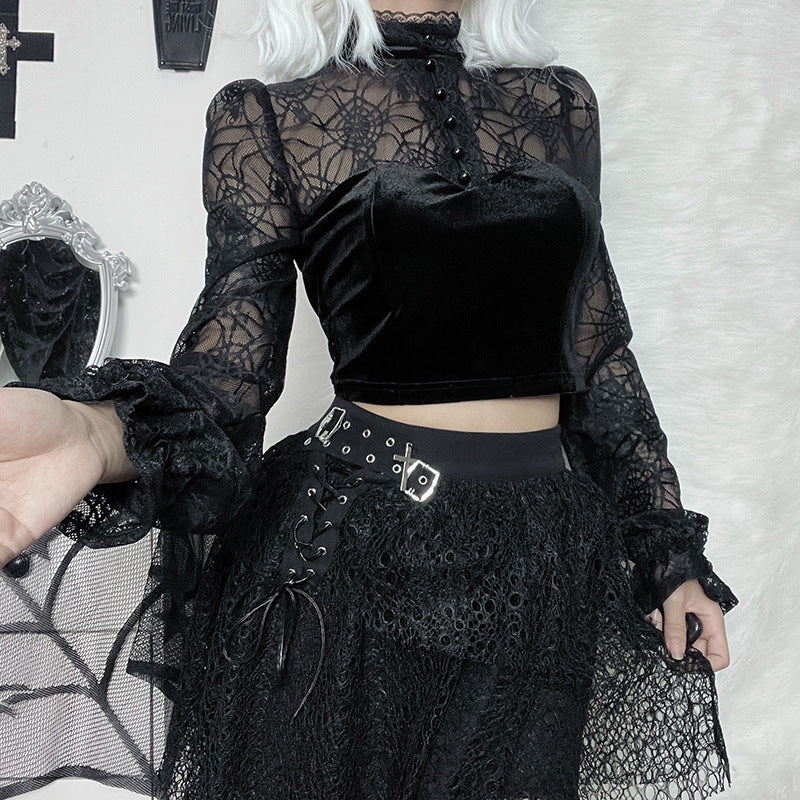 Gothic Spider Web Long Sleeve Top CF22147