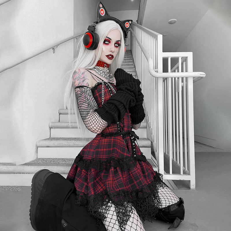 Red Tartan Punk Style Strappy Dress CC22121
