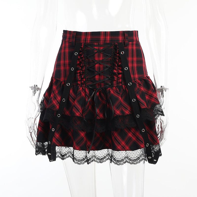 Punk Style Plaid Top & Skirt Set JY21550
