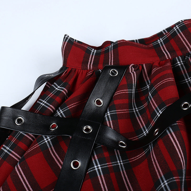 Punk Style Red Plaids Skirt JY22529