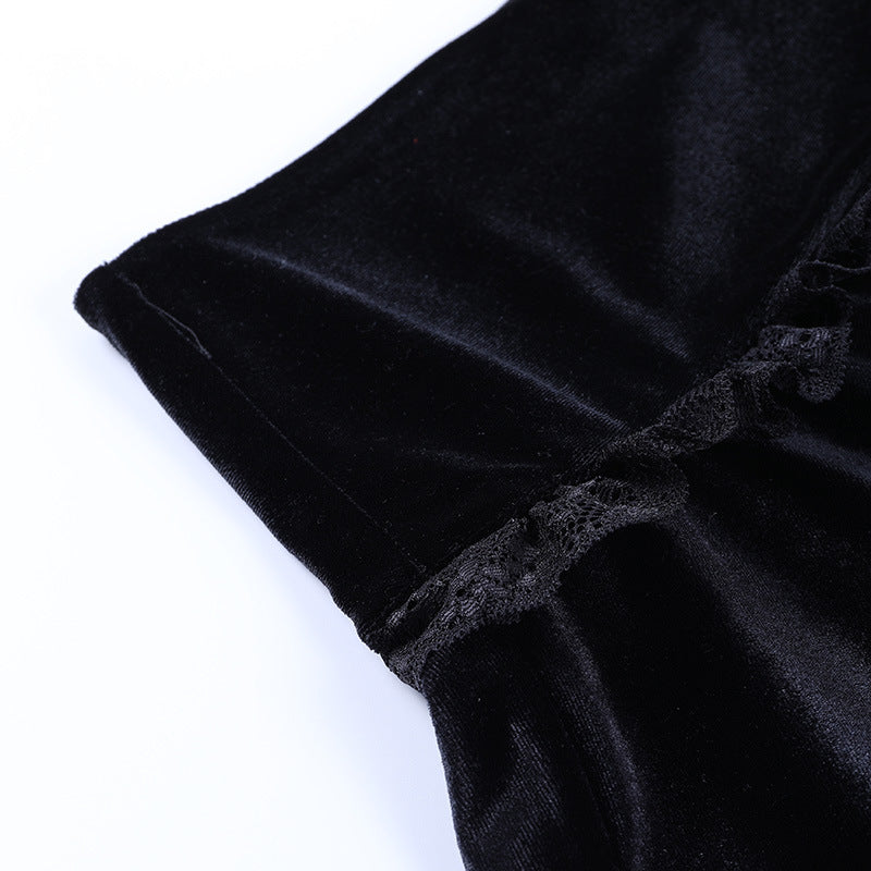 Gothic Edgy black midi skirt 212009