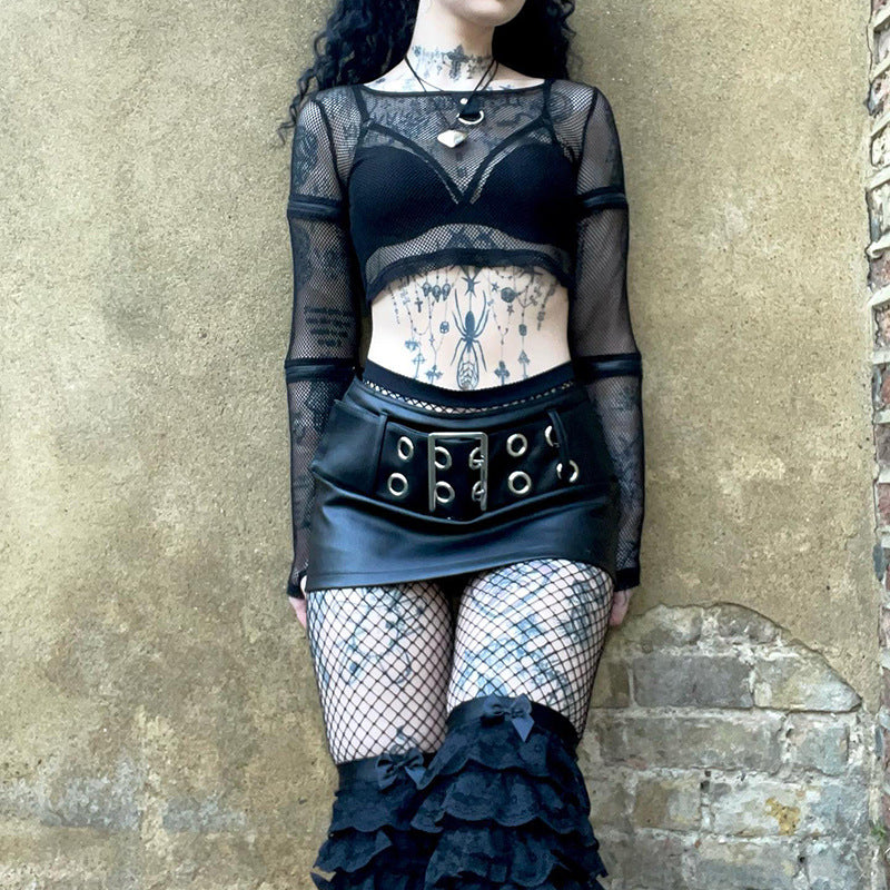 Black Punk Belt Skirt JY23034