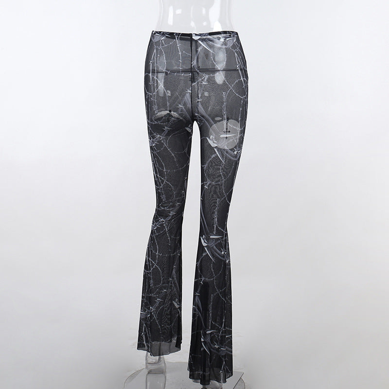 Gothic Printed Hollow Out Flare Pants CF23077