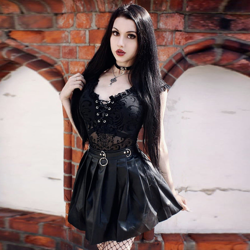 Gothic Black Lace Corset Bodysuit 92360