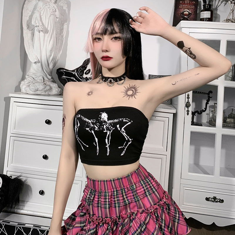 Punk Style Black Print Tube Top SY21318