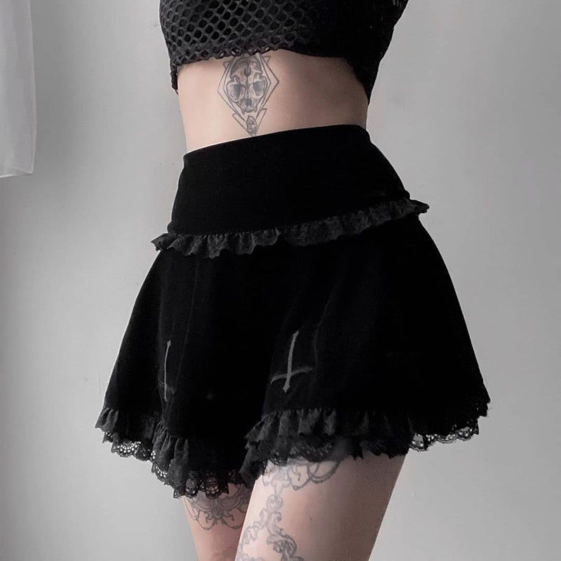 Gothic Edgy black midi skirt 212009