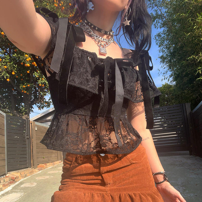 Black Gothic Style Lace Off-shoulder Top YY22030