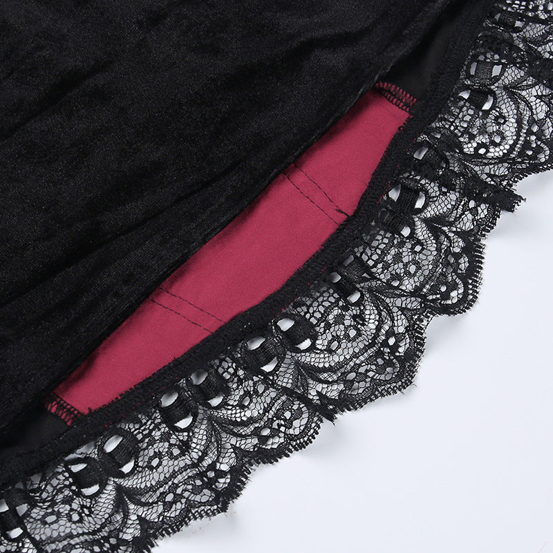 Gothic Style Black & Red Spider Web Cross Strap Top CF22183