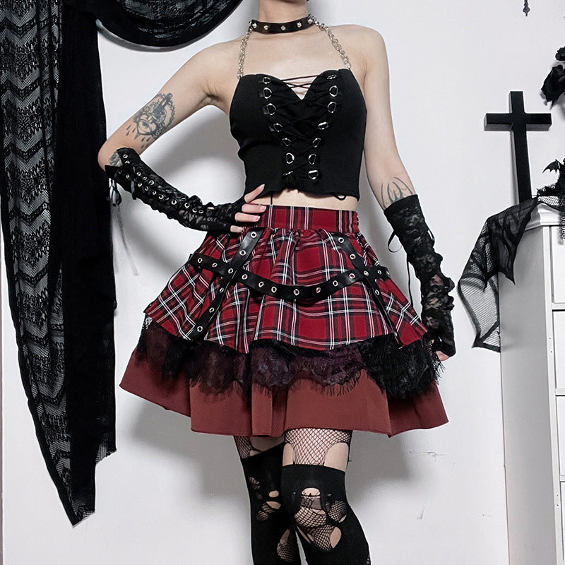Punk Style Red Plaids Skirt JY22529