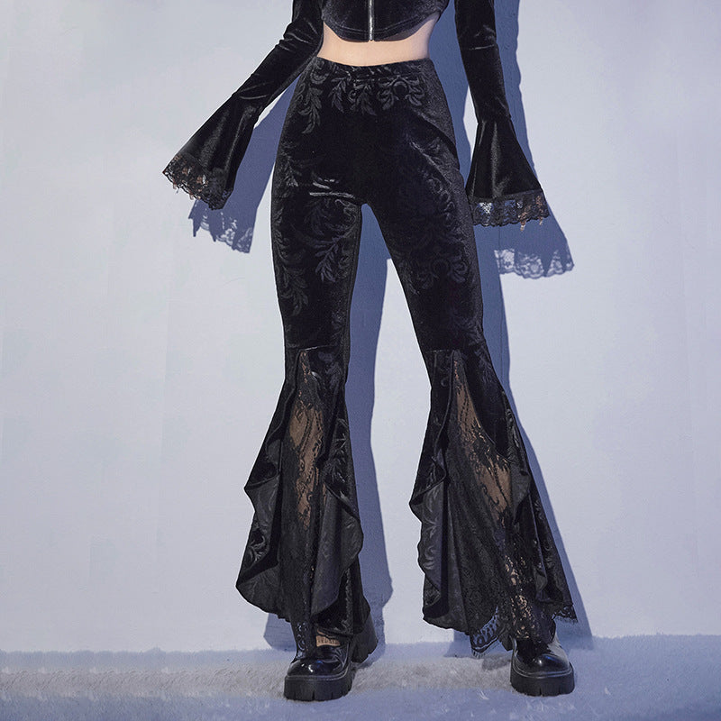 Black Gothic Lace Flared Trousers SY21359
