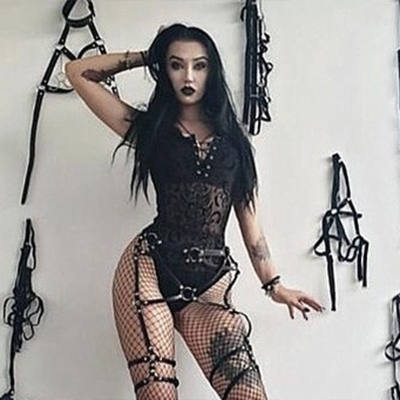 Gothic Black Lace Corset Bodysuit 92360