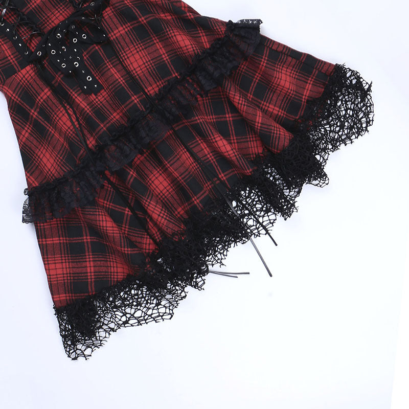 Red Tartan Punk Style Strappy Dress CC22121