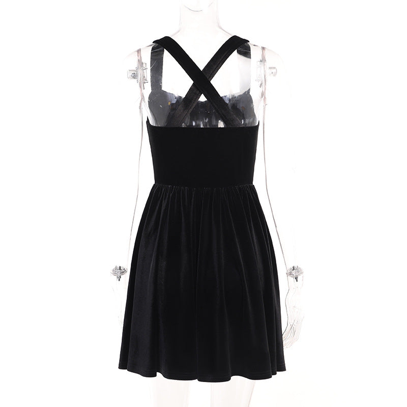 Gothic Black Strap Strap Dress LH22526