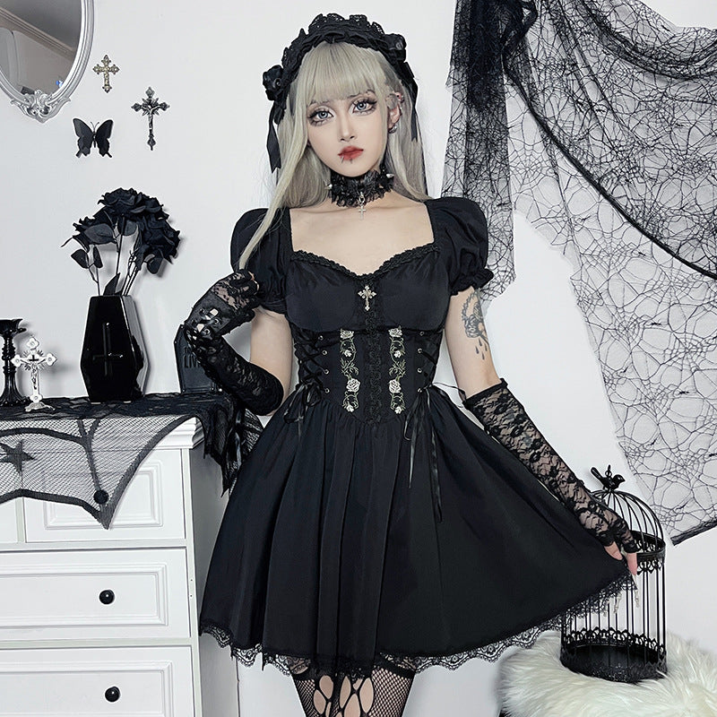 Black Gothic Lolita Corset Short Sleeve Dress JY22527