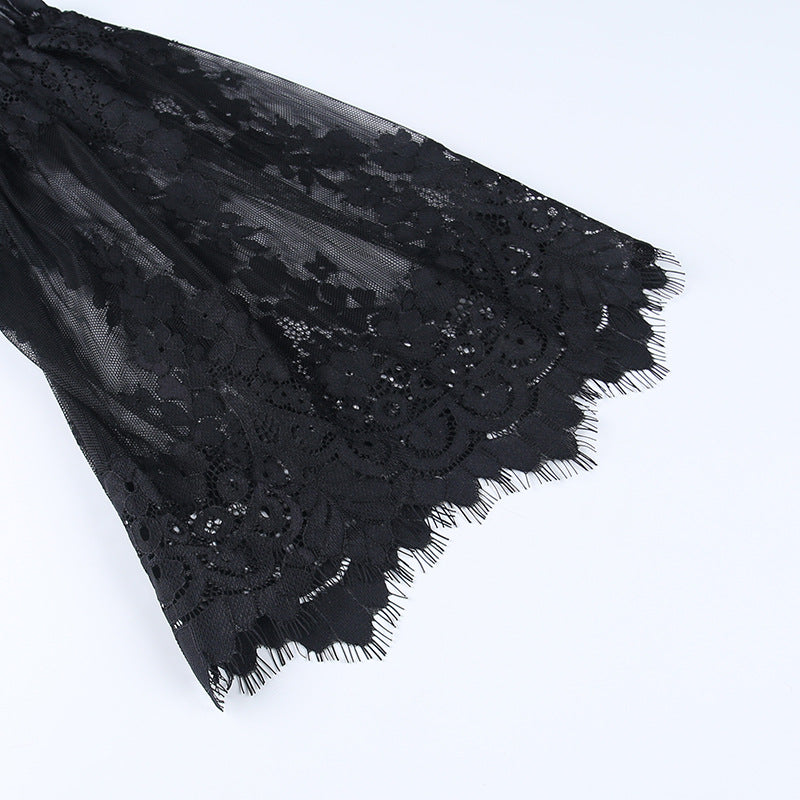 Black Lace Sleeve Gothic Long Sleeve Top HY21507