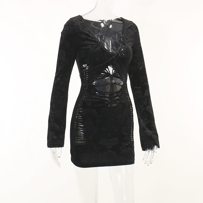 Black Gothic Style Bodycon Dress LL22007