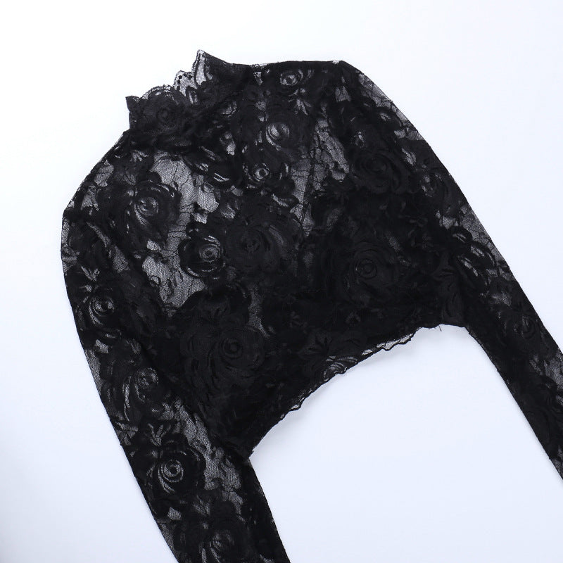 Gothic Black Rose Lace Crop Top CF23079
