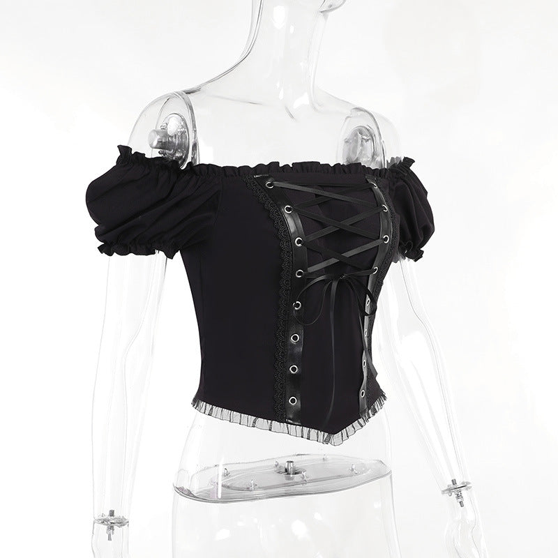Gothic style off-shoulder short sleeve corset top JY22528
