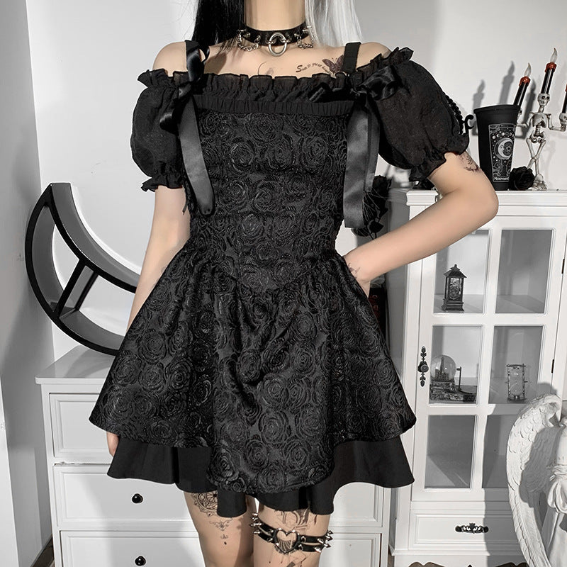Gothic Black Off-shoulder Mini Dress CC21254