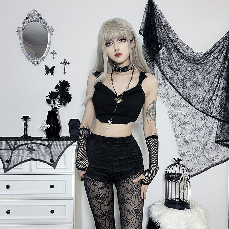 Gothic Bat Wing Collars Crop Top CF22219