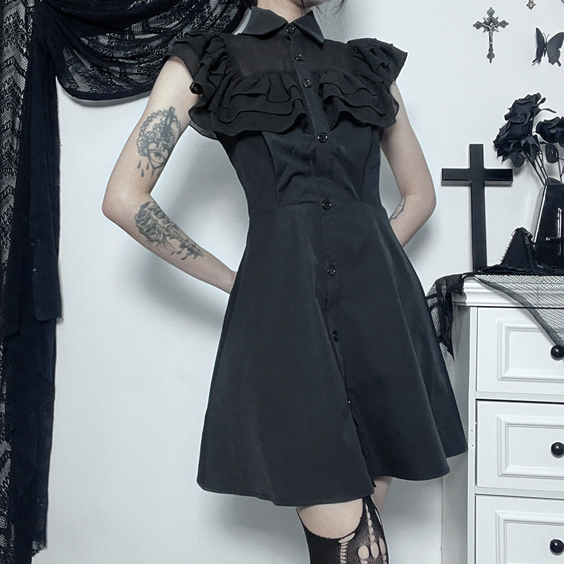 Gothic black Ruffled Dress JY23018