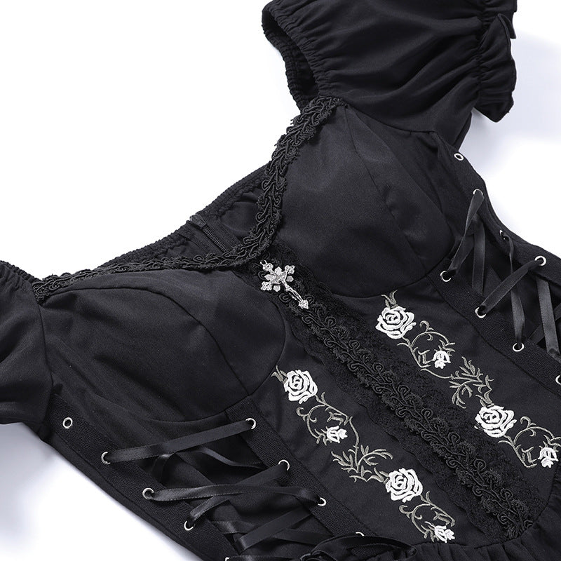 Black Gothic Lolita Corset Short Sleeve Dress JY22527