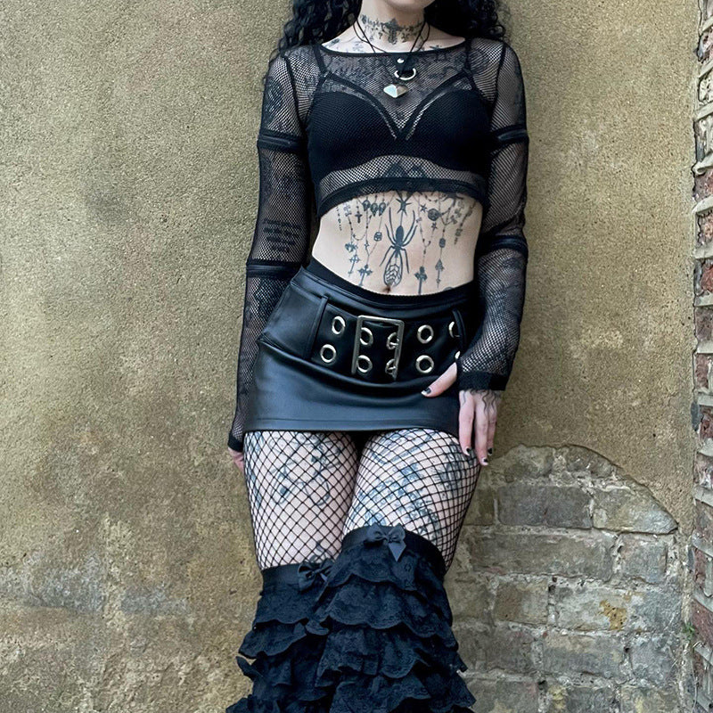 Black Punk Belt Skirt JY23034