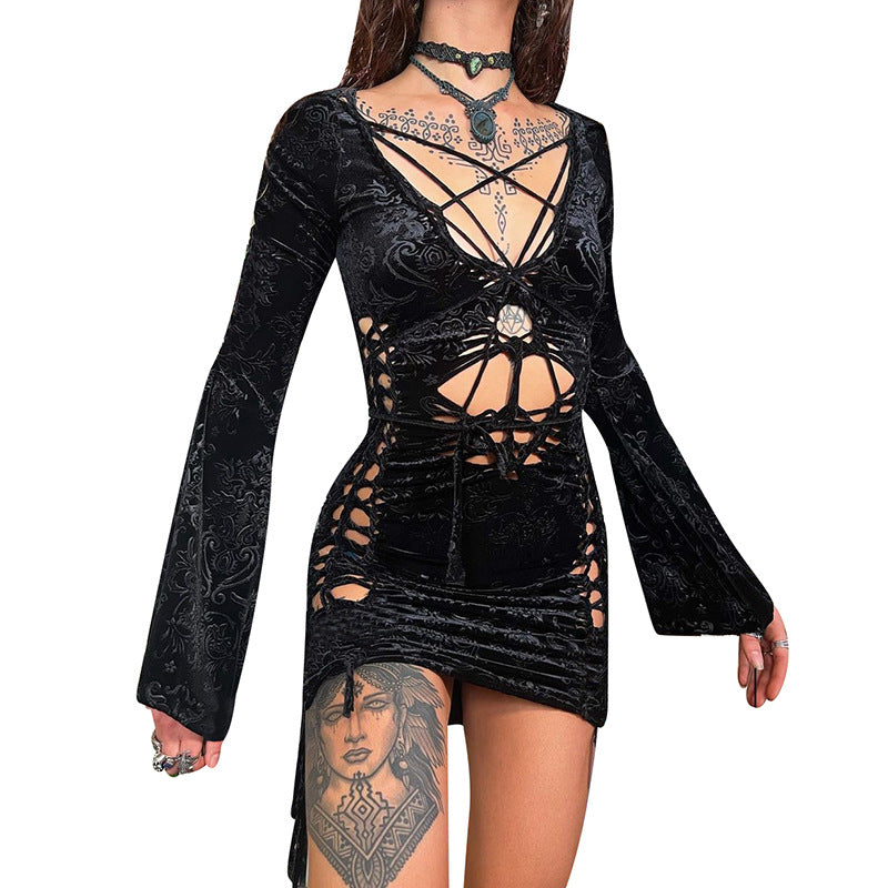 Black Gothic Style Bodycon Dress LL22007