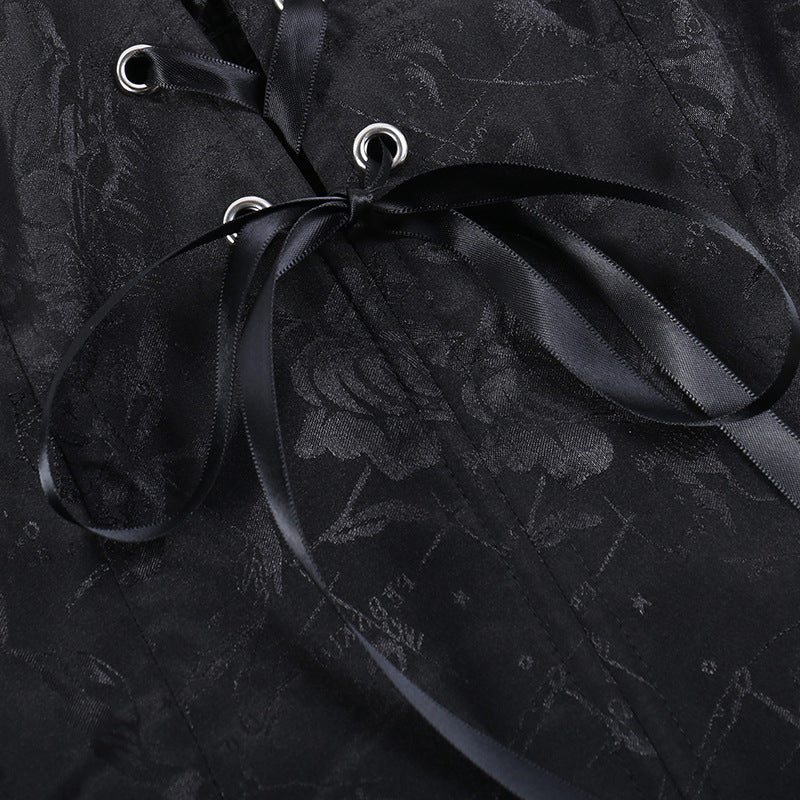 Gothic Black Rose Corset Halter Top CF22252