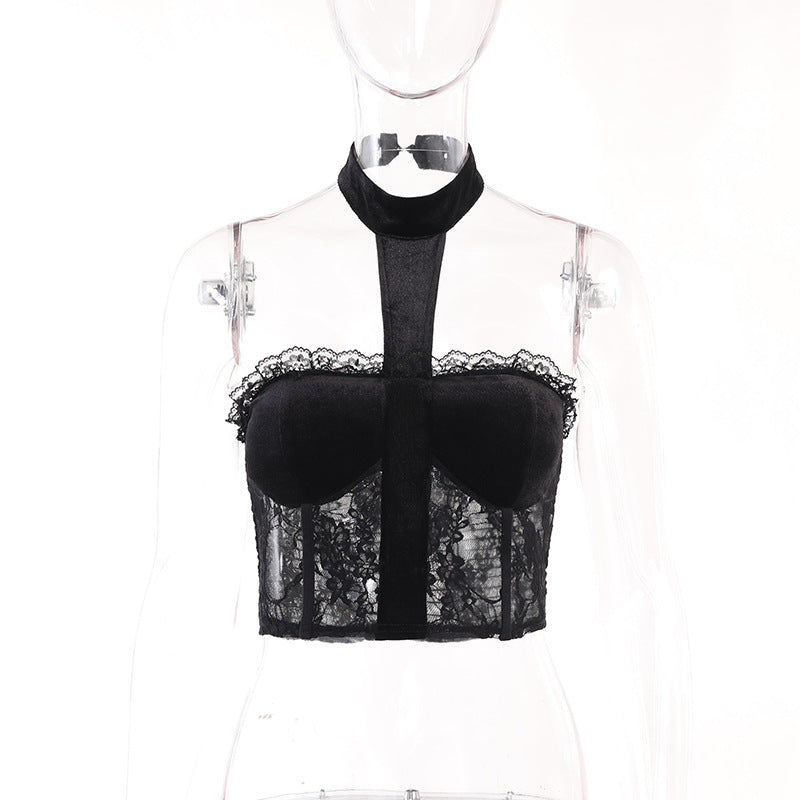 Gothic Style Black Lace Halter Tube Top CF22253