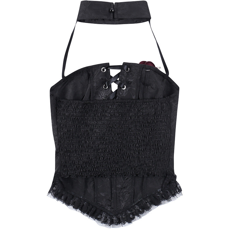 Gothic Black Rose Corset Halter Top CF22252